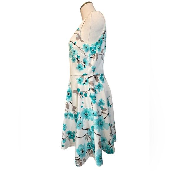 Jessica Howard White Teal Floral Fit Flare Dress 10P - Picture 4 of 9